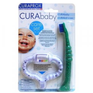 Стимулятор для прорезывания зубов + щетка Curaprox Curababy голубой