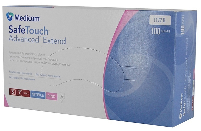 SafeTouch Advanced Extend 1172TG, розовые, 3.6 г (Medicom) Перчатки обзорные нитриловые текстурированные, без пудры, нестерильные, 50 пар